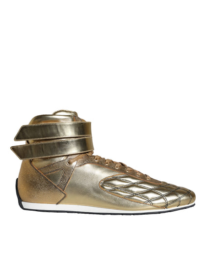 Dolce & Gabbana Gold Leather Sartoria High Top Sneakers Shoes by Dolce & Gabbana