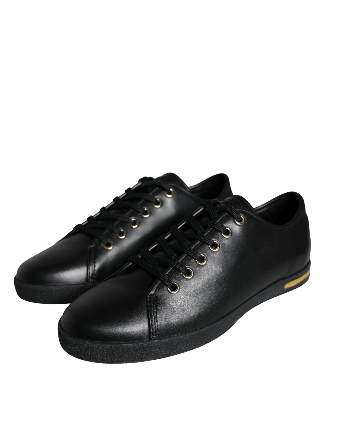 Dolce & Gabbana Black Gold Leather Classic Sneakers Shoes by Dolce & Gabbana