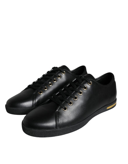 Dolce & Gabbana Black Gold Leather Classic Sneakers Shoes by Dolce & Gabbana