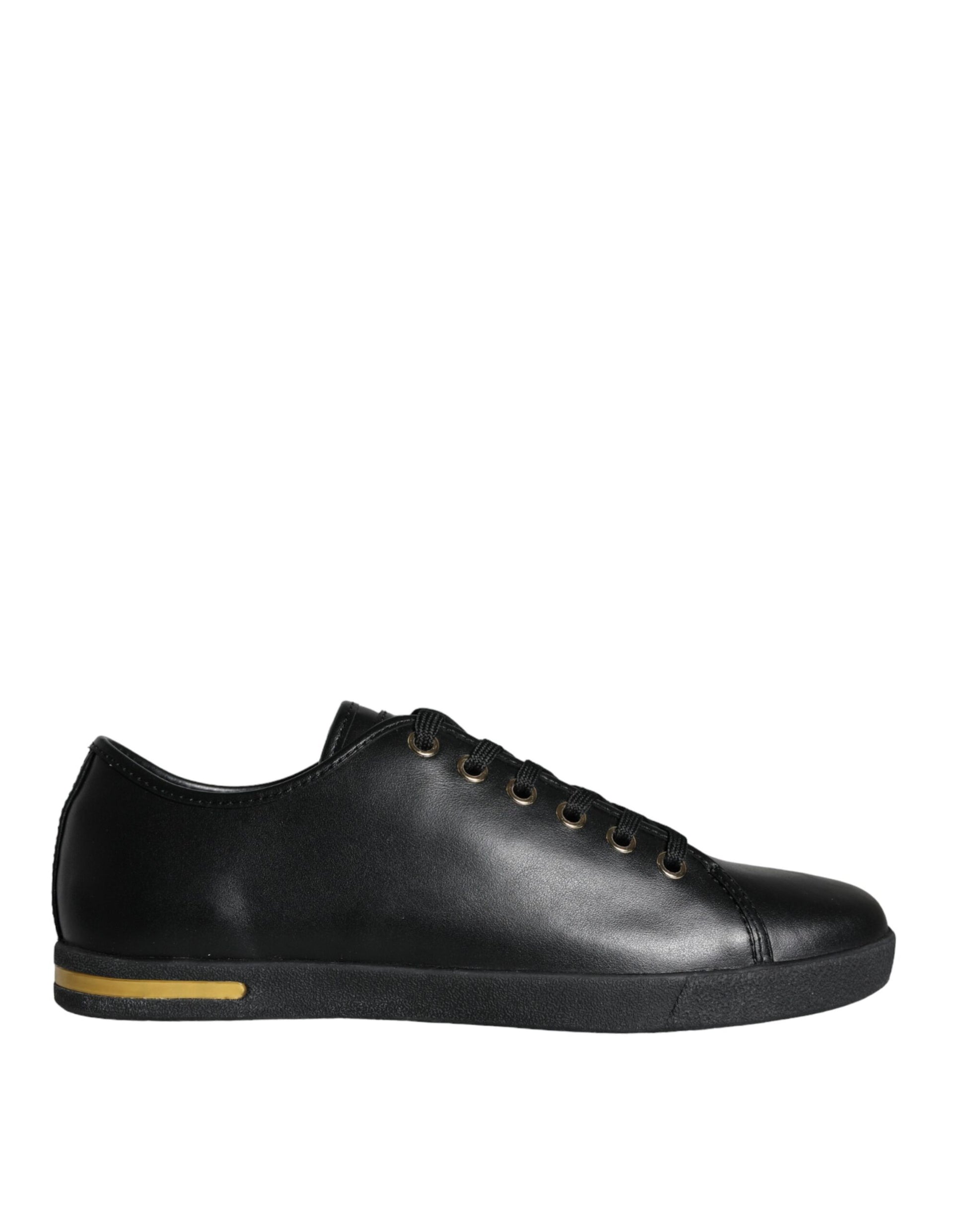 Dolce & Gabbana Black Gold Leather Classic Sneakers Shoes by Dolce & Gabbana