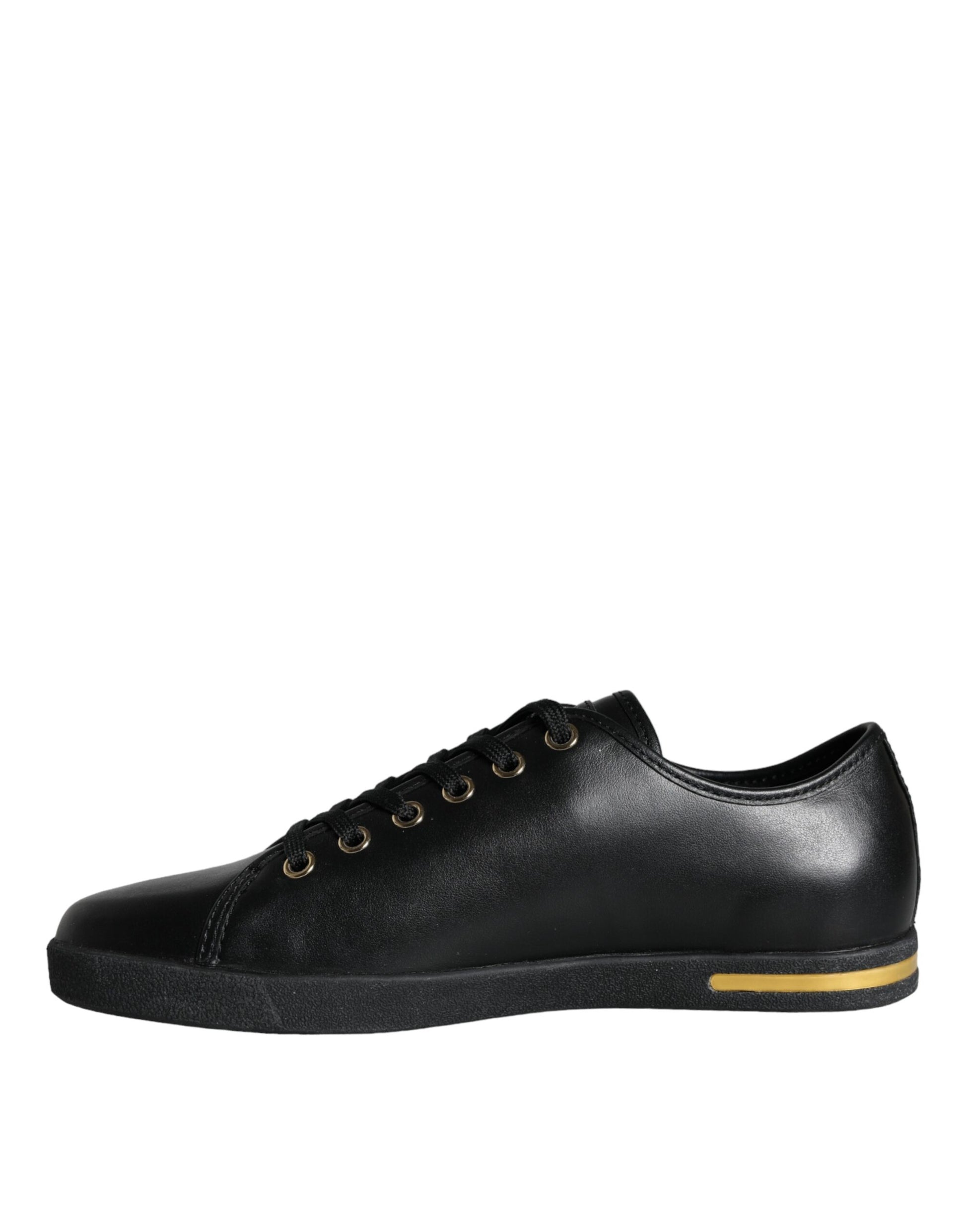 Dolce & Gabbana Black Gold Leather Classic Sneakers Shoes by Dolce & Gabbana