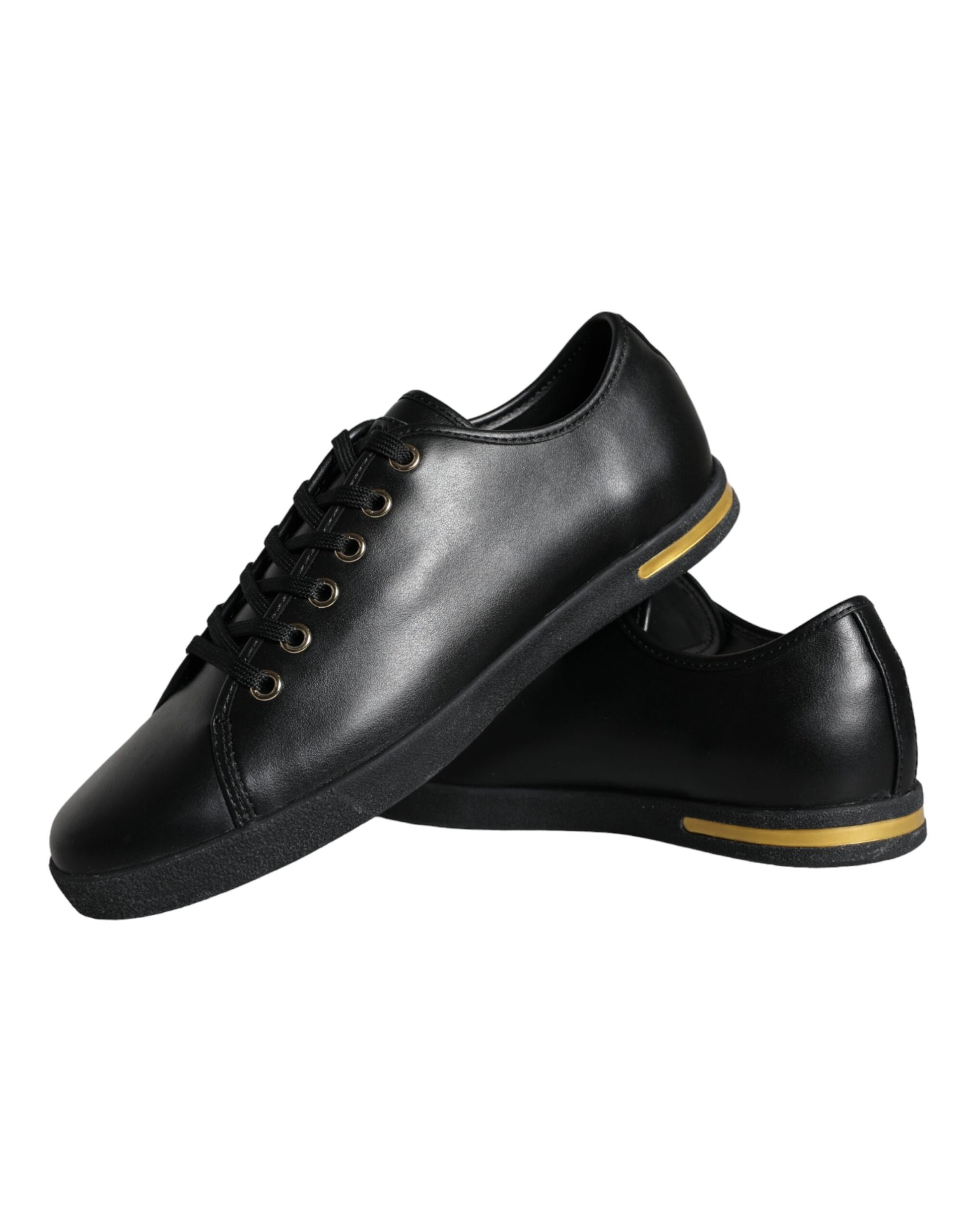 Dolce & Gabbana Black Gold Leather Classic Sneakers Shoes by Dolce & Gabbana