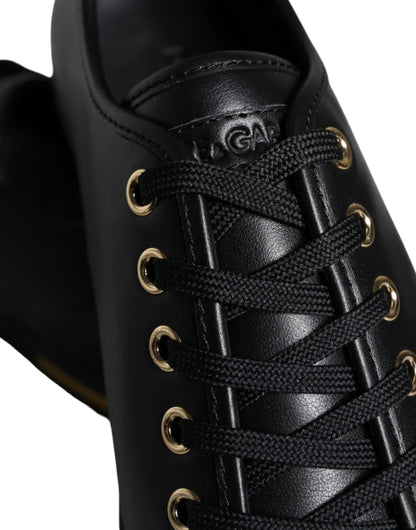 Dolce & Gabbana Black Gold Leather Classic Sneakers Shoes by Dolce & Gabbana