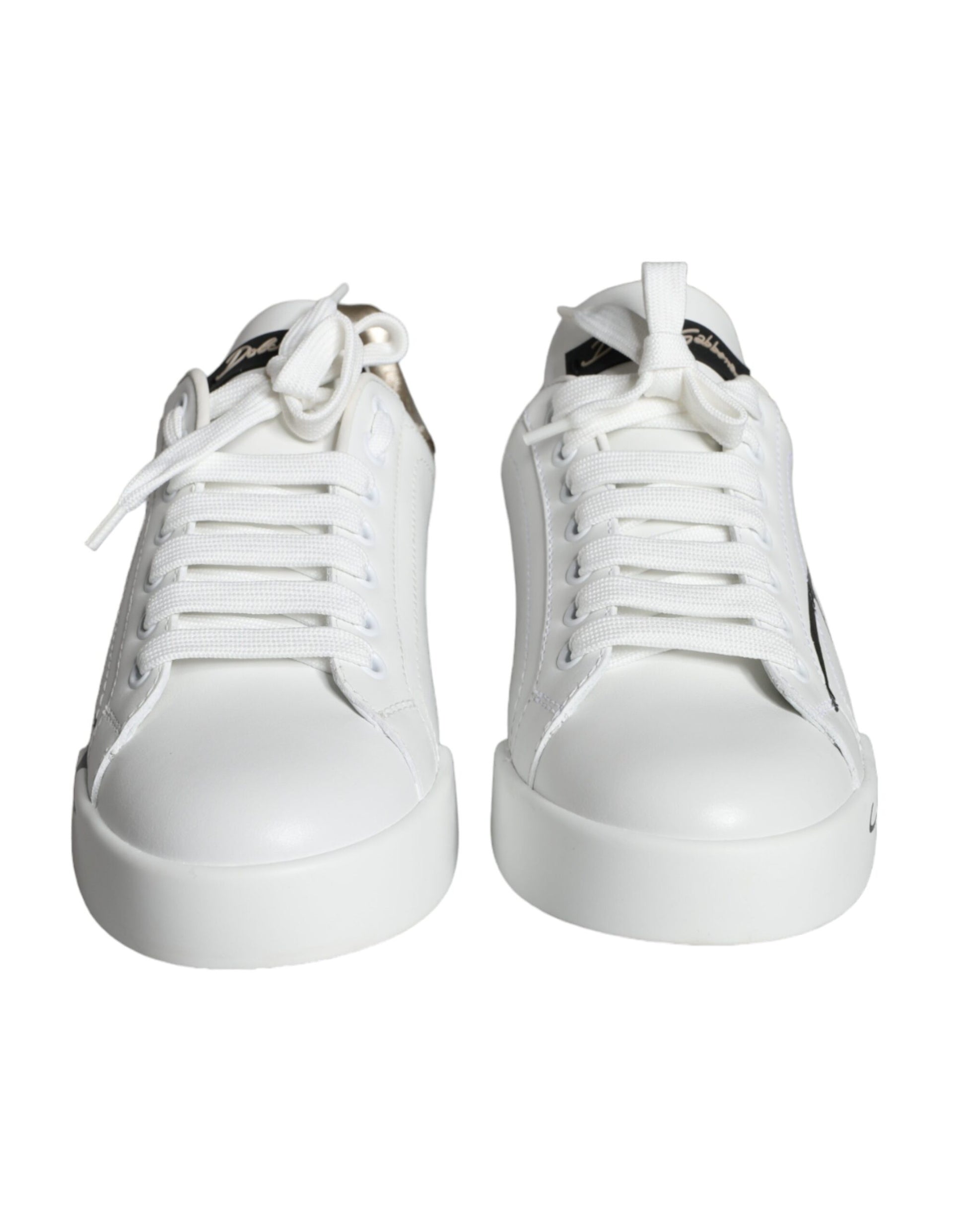 Dolce & Gabbana White Gold Portofino Low Top Leather Sneakers Shoes by Dolce & Gabbana