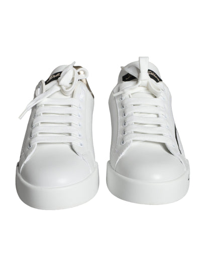 Dolce & Gabbana White Gold Portofino Low Top Leather Sneakers Shoes by Dolce & Gabbana