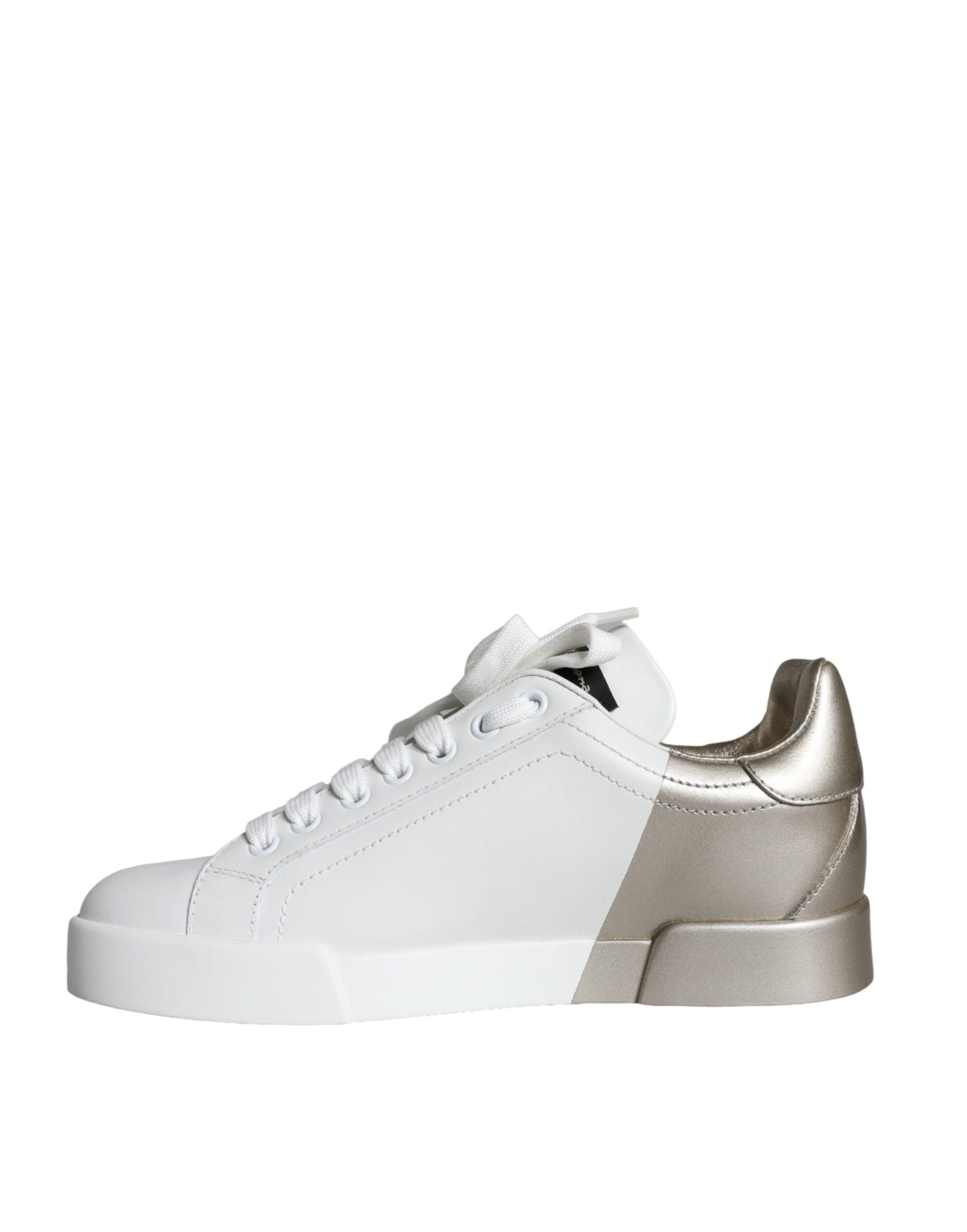 Dolce & Gabbana White Gold Portofino Low Top Leather Sneakers Shoes by Dolce & Gabbana