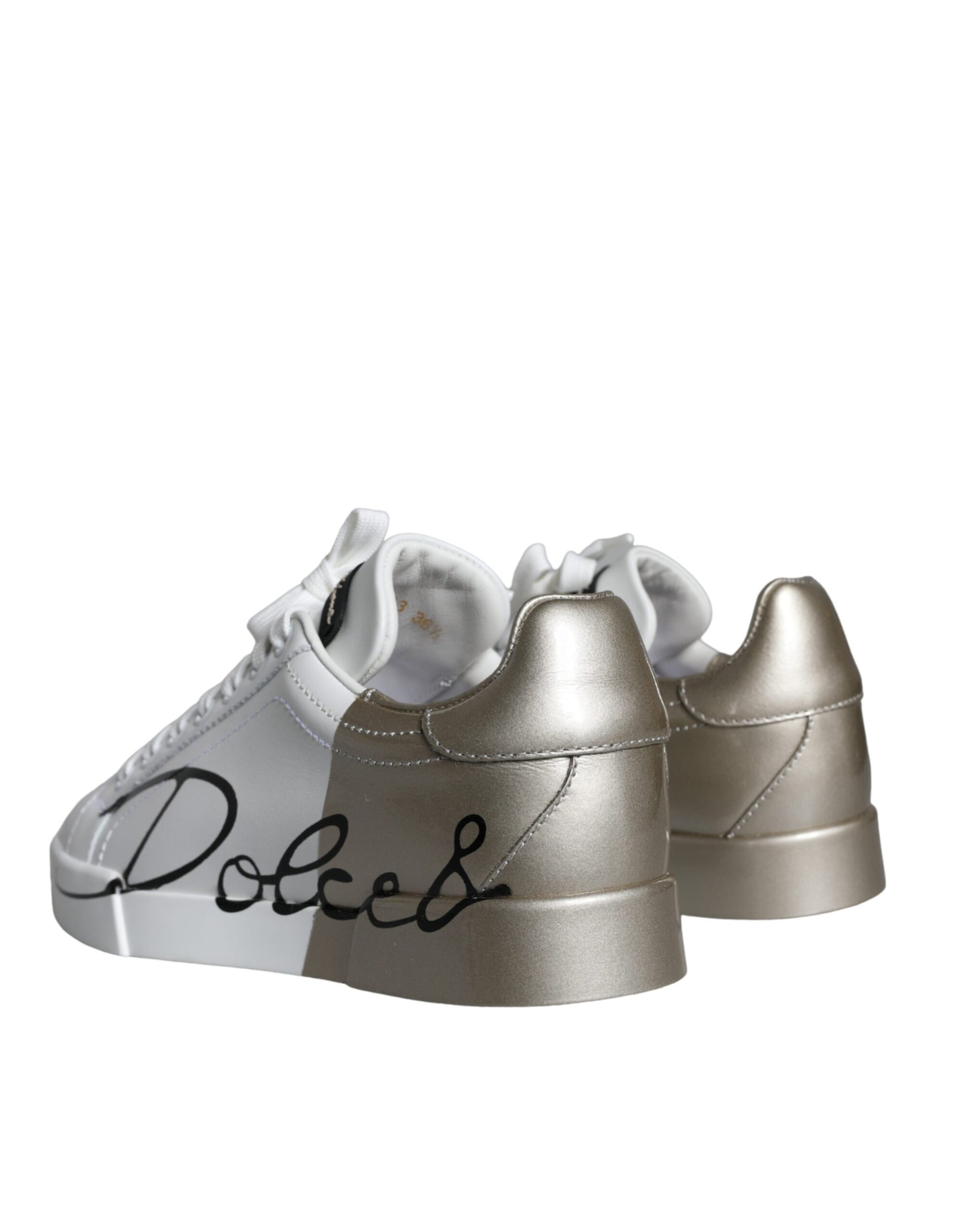 Dolce & Gabbana White Gold Portofino Low Top Leather Sneakers Shoes by Dolce & Gabbana