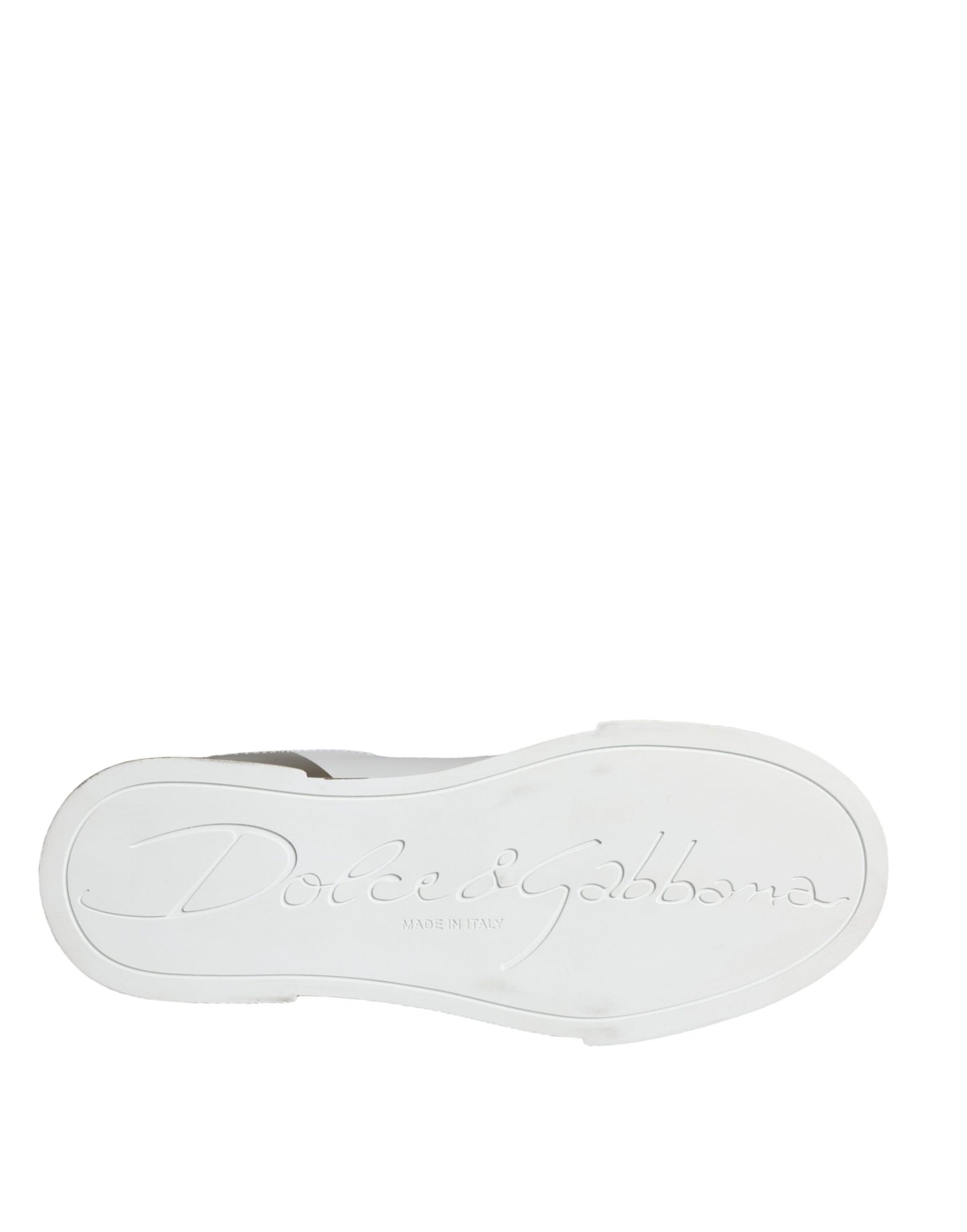 Dolce & Gabbana White Gold Portofino Low Top Leather Sneakers Shoes by Dolce & Gabbana