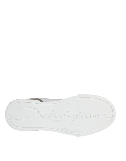 Dolce & Gabbana White Gold Portofino Low Top Leather Sneakers Shoes by Dolce & Gabbana