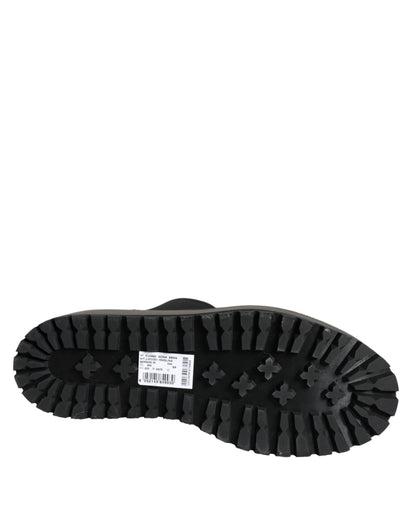 Bottes hautes en jersey de cuir noir Dolce &amp; Gabbana