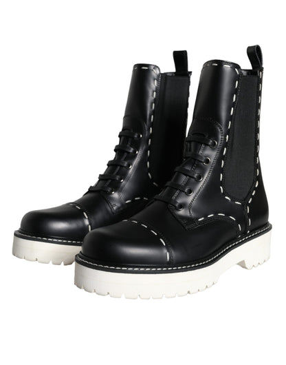 Bottes mi-mollet en cuir noir Dolce &amp; Gabbana