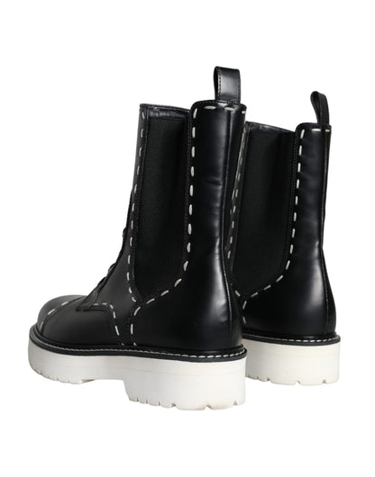 Bottes mi-mollet en cuir noir Dolce &amp; Gabbana