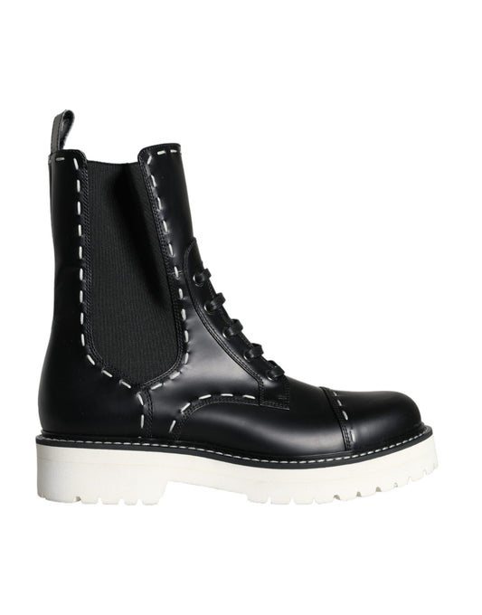 Bottes mi-mollet en cuir noir Dolce &amp; Gabbana