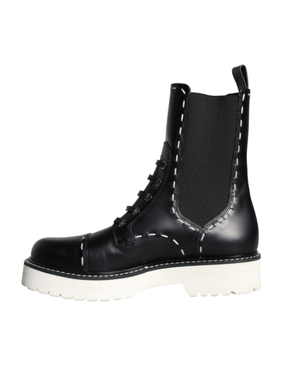 Bottes mi-mollet en cuir noir Dolce &amp; Gabbana