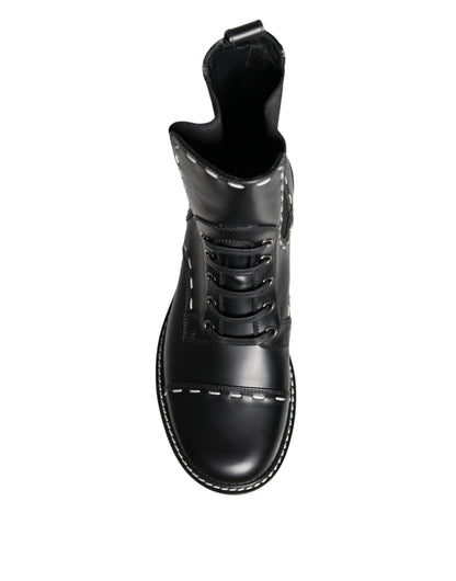 Bottes mi-mollet en cuir noir Dolce &amp; Gabbana