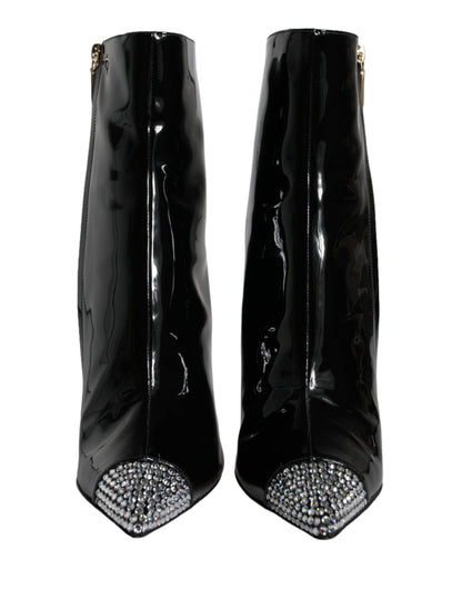 Bottes à talons en cuir verni noir Dolce &amp; Gabbana