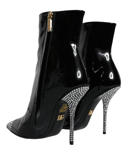 Bottes à talons en cuir verni noir Dolce &amp; Gabbana