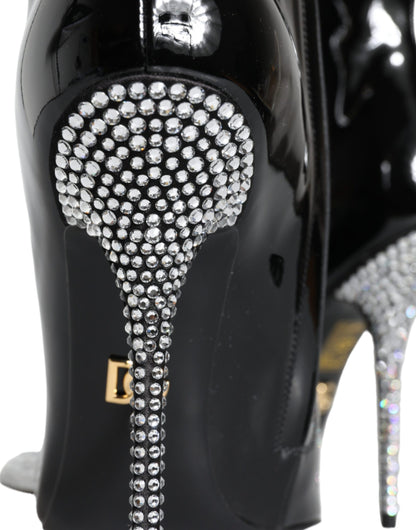 Bottes à talons en cuir verni noir Dolce &amp; Gabbana