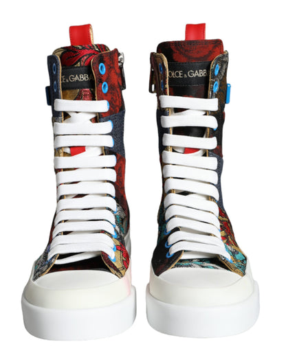 Dolce & Gabbana Multicolor Patchwork Logo High Top Sneakers Shoes by Dolce & Gabbana