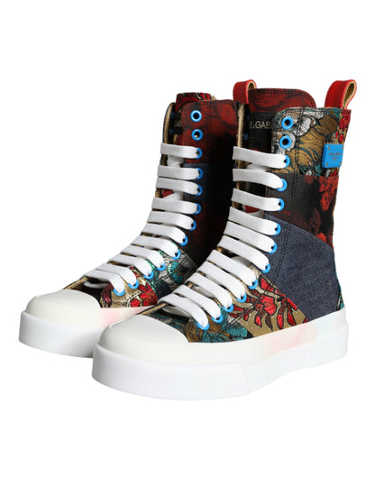 Dolce & Gabbana Multicolor Patchwork Logo High Top Sneakers Shoes by Dolce & Gabbana
