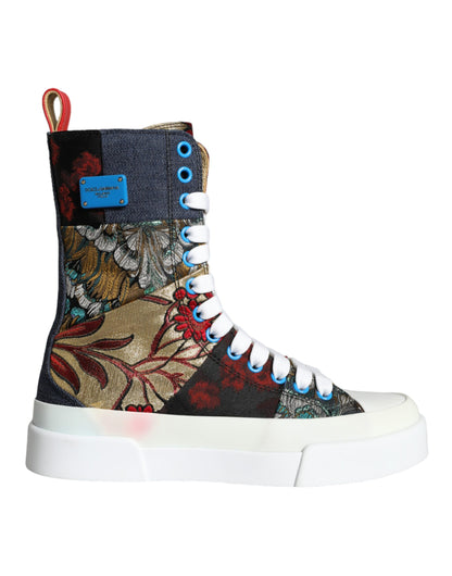 Dolce & Gabbana Multicolor Patchwork Logo High Top Sneakers Shoes by Dolce & Gabbana