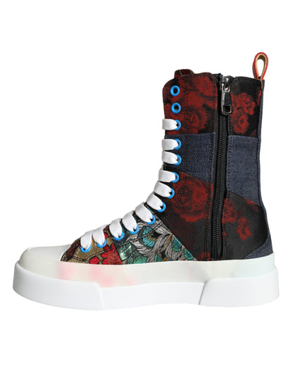 Dolce & Gabbana Multicolor Patchwork Logo High Top Sneakers Shoes by Dolce & Gabbana