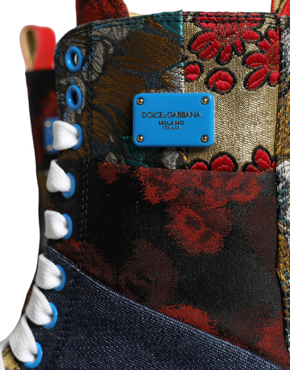 Dolce & Gabbana Multicolor Patchwork Logo High Top Sneakers Shoes by Dolce & Gabbana