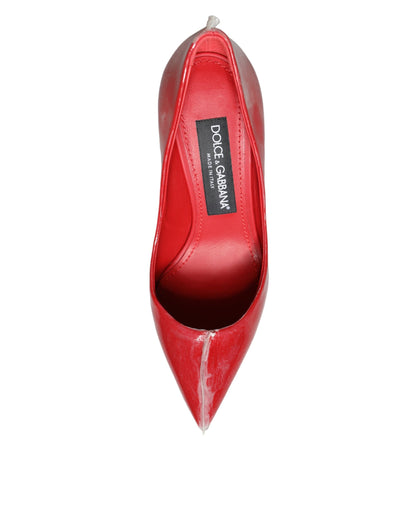 Escarpins à talons en cuir verni rouge et perles synthétiques Dolce &amp; Gabbana