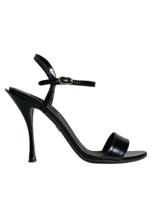 Sandales à talons en cuir noir Dolce &amp; Gabbana KEIRA