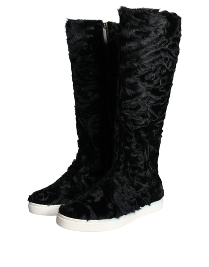 Bottes en cuir et fourrure d'agneau noires Xiangao de Dolce &amp; Gabbana