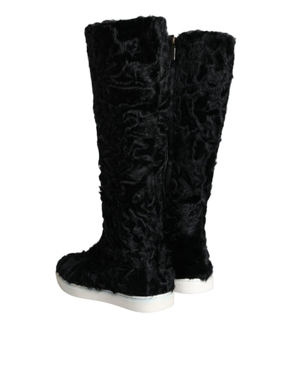 Bottes en cuir et fourrure d'agneau noires Xiangao de Dolce &amp; Gabbana