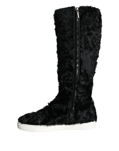 Bottes en cuir et fourrure d'agneau noires Xiangao de Dolce &amp; Gabbana