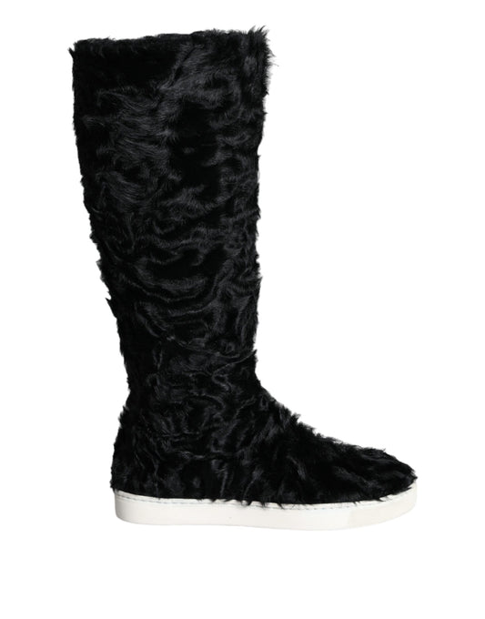 Bottes en cuir et fourrure d'agneau noires Xiangao de Dolce &amp; Gabbana