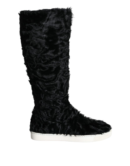 Bottes en cuir et fourrure d'agneau noires Xiangao de Dolce &amp; Gabbana
