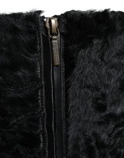 Bottes en cuir et fourrure d'agneau noires Xiangao de Dolce &amp; Gabbana