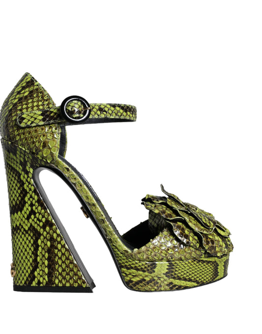 Sandales à talons et bride cheville en cuir exotique vert Dolce &amp; Gabbana