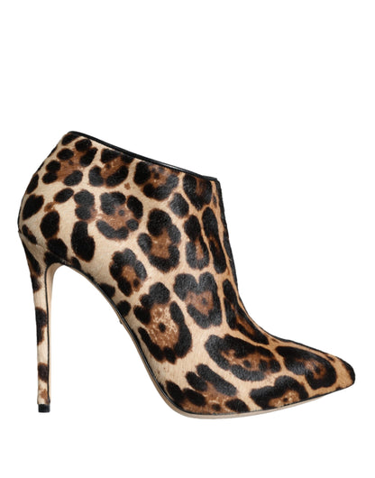 Bottines à talons en fourrure de veau léopard marron Dolce &amp; Gabbana