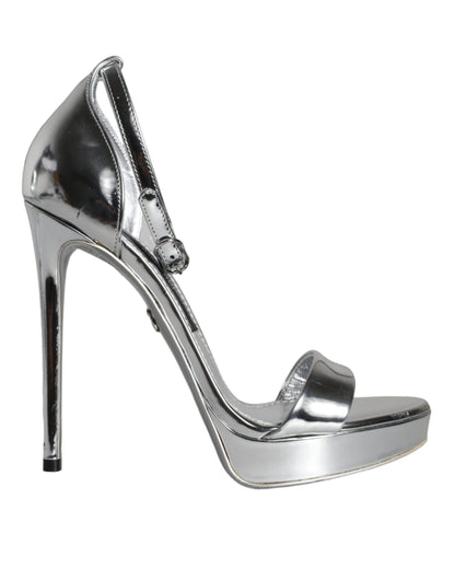 Sandales à talons et bride cheville Dolce &amp; Gabbana argentées KEIRA