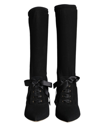 Bottes mi-mollet noires à talons aiguilles Dolce &amp; Gabbana