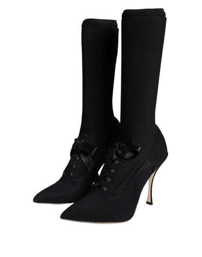 Bottes mi-mollet noires à talons aiguilles Dolce &amp; Gabbana