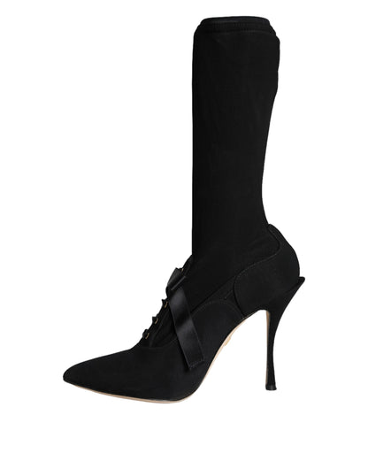 Bottes mi-mollet noires à talons aiguilles Dolce &amp; Gabbana