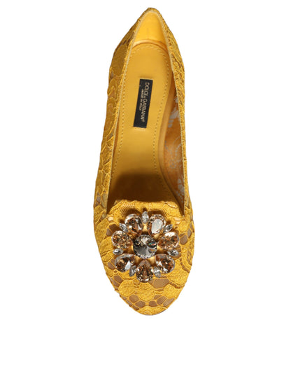 Ballerines mocassins Dolce &amp; Gabbana en dentelle et cristaux moutarde