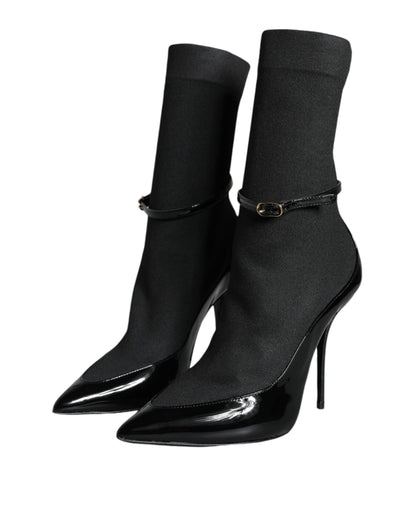 Dolce &amp; Gabbana Bottines à talons aiguilles en cuir noir Chaussettes Chaussures