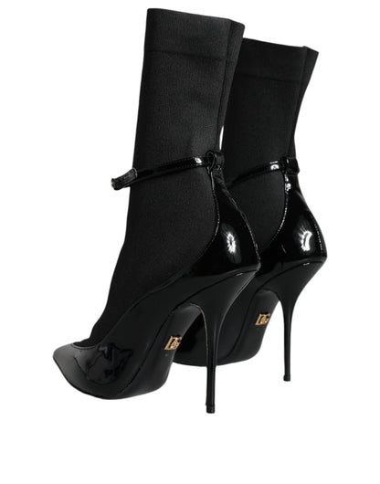 Dolce &amp; Gabbana Bottines à talons aiguilles en cuir noir Chaussettes Chaussures