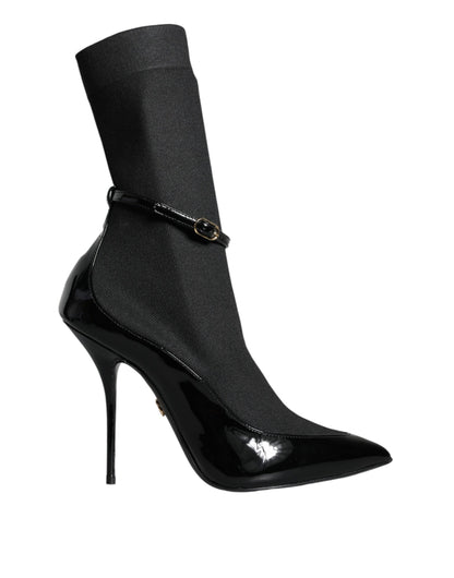 Dolce &amp; Gabbana Bottines à talons aiguilles en cuir noir Chaussettes Chaussures
