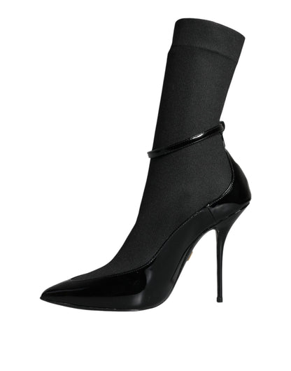 Dolce &amp; Gabbana Bottines à talons aiguilles en cuir noir Chaussettes Chaussures