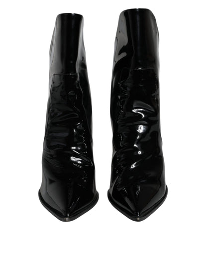 Bottines pointues en cuir verni noir Dolce &amp; Gabbana