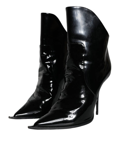 Bottines pointues en cuir verni noir Dolce &amp; Gabbana
