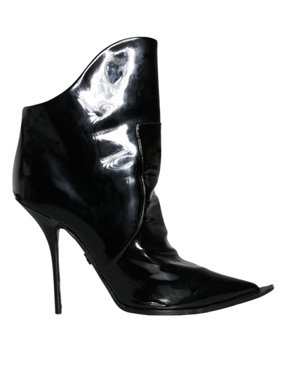 Bottines pointues en cuir verni noir Dolce &amp; Gabbana