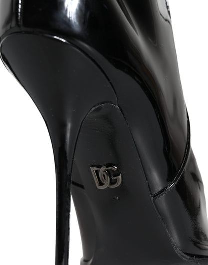 Bottines pointues en cuir verni noir Dolce &amp; Gabbana